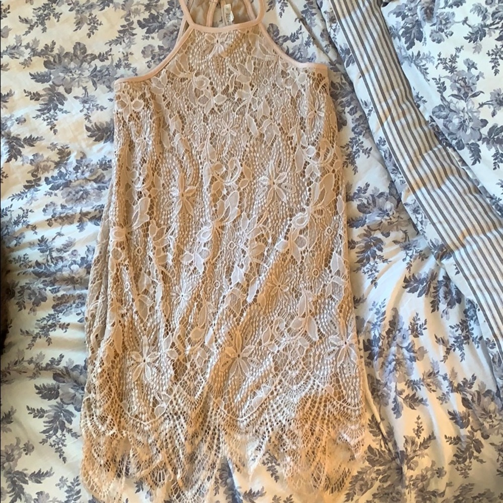 NWT- Nude lace overlay cocktail dress